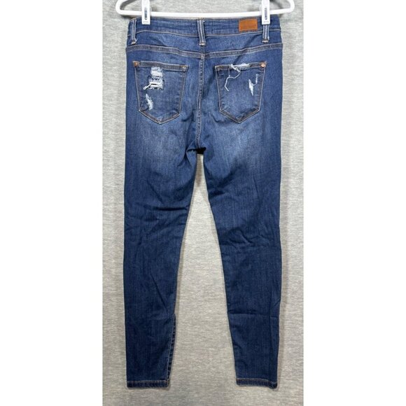 Judy Blue Womens Distressed Skinny Fit Jeans Size 9/29 Patched Blue Green Plaid - Picture 5 of 6